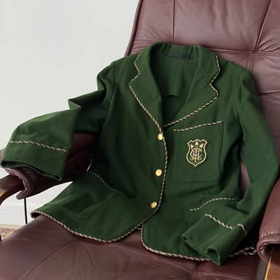 Antigua chaqueta verde de lana de remo para mujer British College de los años 30 talla M Foto 1 de 4