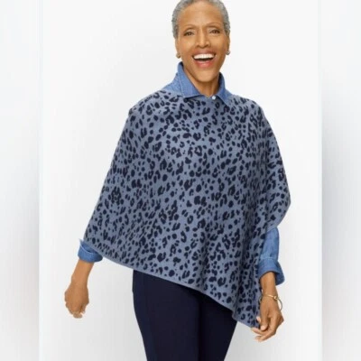 Talbots Women’s Navy Black Leopard Asymmetrical Poncho Lightweight Size XS/S NWT - Image 1 of 4