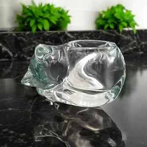VTG Indiana Glass Crystal Sleeping Cat Votive Candle Holder, Paperweight - Picture 1 of 6