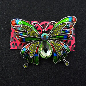 Betsey Johnson Green Rhinestone Cute Colorful Butterfly Charm Woman Brooch Pin