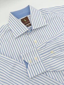 🇺🇲 Tailorbyrd Men's 100% 2 Ply Cotton Shirt Large 16.5x35 Blue Stripe - Picture 1 of 7