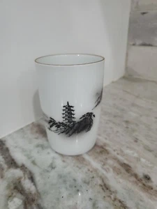 Vtg Fukagawa Landscape Tumbler 3 3/4" Hand Painted Made In Japan Gold Rim - Picture 1 of 7