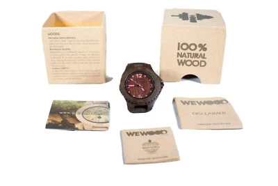 WEWOOD Kale Choco Pink Brown Wooden Watch Pink Face Original Box and Papers - image 1 of 4