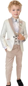 Floral Jacquard Boy Suits 3 Pieces Wedding Evening Party Slim Fit For Kids Suits - Picture 1 of 17