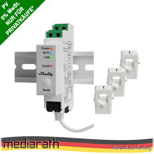 Shelly Pro 3EM WiFi Relais WiFi Stromzähler 3x 120A + 3 Klemmen Messfunktion PV