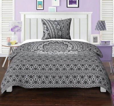 Capa de edredom dupla feita à mão mandala indiana boêmia ombre algodão conjunto de cama capa - Imagem 1 de 4