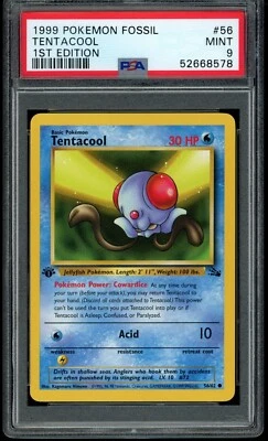 1999 Pokemon Fossil Unlimited 1st Edition Tentacool #56 56/62 PSA 9 Fresh Grade! - Image 1 of 2