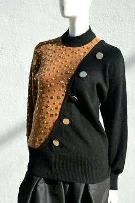 Vintage 80's LILLIE RUBIN hand studded baroque Hip Hop sweater chic color block  - Image 1 of 4