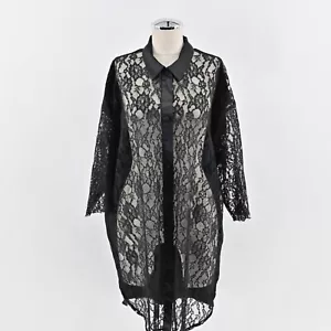 Vtg VICTORIAS SECRET Gold Label Dress Size M/L Black Satin Sheer Floral Lace 80s - Picture 1 of 12
