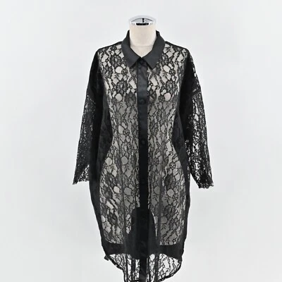 Vtg VICTORIAS SECRET Gold Label Dress Size M/L Black Satin Sheer Floral Lace 80s - Image 1 of 4