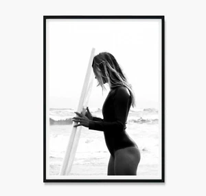 Surfer Girl Art Print Poster or Canvas, Ocean Wall Art Surfing Beach Coastal Art - Bild 1 von 7