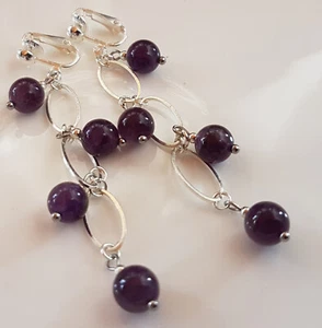 OHRCLIPS CLIPS VERSILBERT AMETHYST PERLEN LANG - Bild 1 von 2
