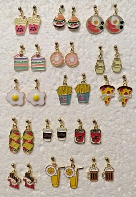 Colorful Cafeteria - Restaurant Food Novelty Earrings - Metal and Enamel Studs - Image 1 of 4
