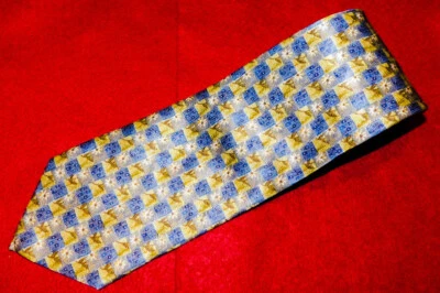CORBATA STEFANO CONTI HECHA EN ITALIA AZUL/AMARILLO FLORAL/MOTIVO CUADRADO - CORBATAS DE DISEÑADOR. Foto 1 de 3