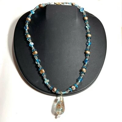 Мерцающий Fairycore воды нимфа бисером подвеска ожерелье бледно-синий медный блеск - Изображение 1 из 4