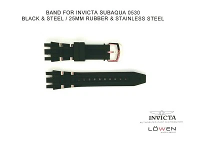 Auténtica correa de reloj Invicta Subaqua 0530 negra de caucho artificial y acero de 25 mm Foto 1 de 3
