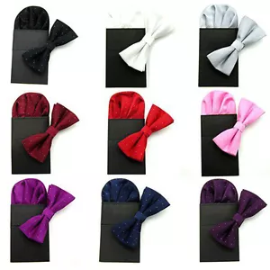 9 Sets Men Shiny Polka Dots Pre-tied Bowtie Bow Tie Pocket Square Wedding Set - Picture 1 of 3