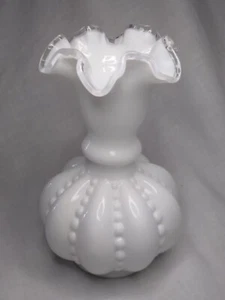 Fenton Art Glass Melon Vase White and Clear 6.5" - Picture 1 of 5
