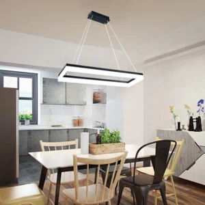 Modern Pendant Lamp LED Rectangle Acrylic Chandelier Ceiling Light Dining Room - Picture 1 of 12