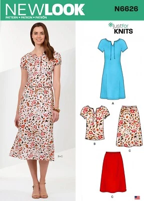 NEW LOOK SEWING PATTERN 6626 MISSES 6-24 GATHERED NECKLINE DRESS, TOP & SKIRT - image 1 of 4