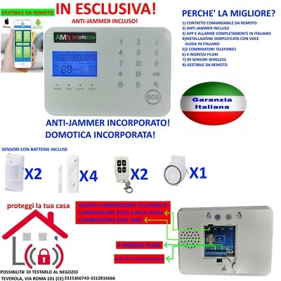 AMN SICUREZZA KIT ALLARME ANTIFURTO CASA SENZA FILI WIRELESS COMBINATORE GSM APP ANTI JAMMER