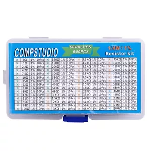 600 piezas 60 valores 1% 1/4W kit de resistencia 0 ohmios-10M ohmios kit de resistencias de película metálica - Imagen 1 de 3