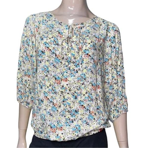 EDC by Esprit Women’s Size L Cream Ditzy Floral Print Tie Front Top Blouse - Picture 1 of 6
