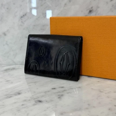 Cartier Feliz Cumpleaños Auténtico Estuche Doble Plegable Portatarjetas de Identificación Negro 2C Logo Foto 1 de 4