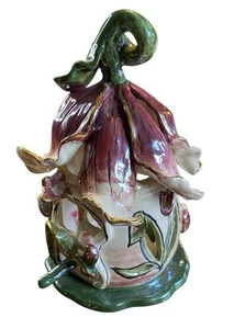 Blue Sky Ceramic Fairy House Signed- Heather Goldminc Tea Candle Holder 7” Tulip - Picture 1 of 11