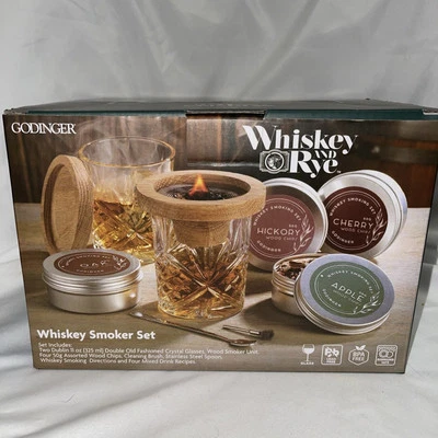 Godinger Whiskey & Rye Old Fashioned Crystal Glasses - Whiskey Smoker Set - Image 1 of 4