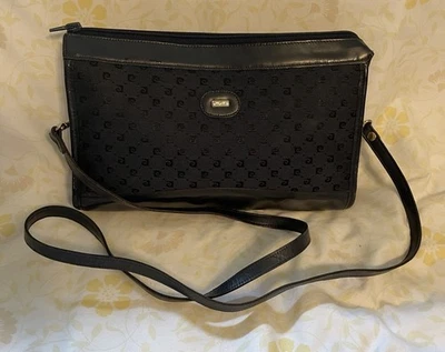 PIERRE CARDIN винтажный темно-синий холст/кожа через плечо клатч сумочка сумка - Изображение 1 из 4