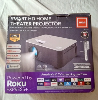 RCA Smart HD Home Theater Projector, Roku Express+ RPJ133- B New - Image 1 of 4
