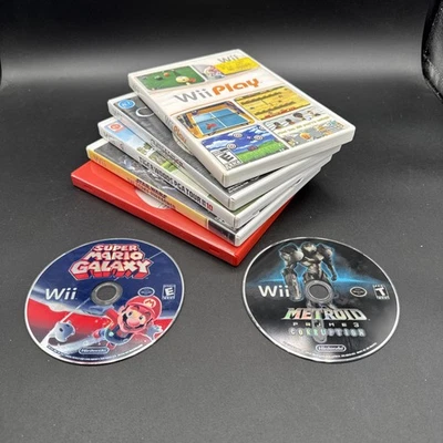 Lot Of 6 Wii & Wii U Games - Metroid, Mario Galaxy, Wii Play, Conduit, Mario 3D - Image 1 of 4