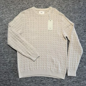 Folk Jumper Mens Medium Beige Pine Crew Knitted Sweater Pullover Oi Pollio New - Picture 1 of 7
