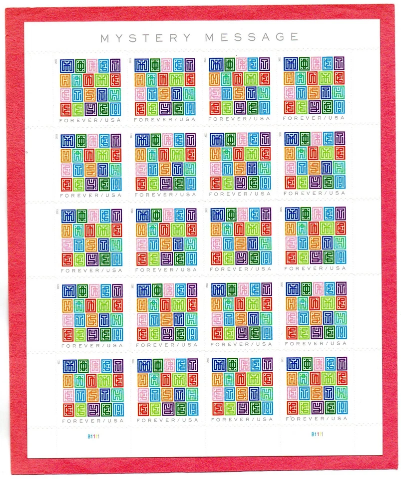 U.S. COMM PANE OF 20 SCOTT#5614 2021 FOREVER MYSTERY MESSAGE MNH P#B1111 - Image 1 of 1