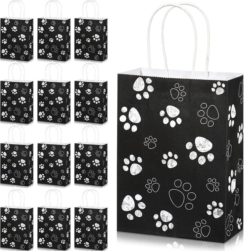 20 Piezas Bolsas de Regalo Pata de Perro Cachorro con Asas Giratorias de Papel, Papel de Regalo para Perros Pata Trea Foto 1 de 4