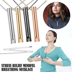 Stainless Steel Meditation Whistle Breathing Necklace – Anxiety Relief UK Ship - Picture 1 of 10