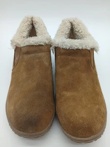 Minnetonka Eagan Woman’s Bootie Boots 10 M Brown Suede Faux Fur Lined Slip On - Picture 1 of 8
