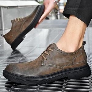 Vestido informal retro punta redonda para hombre con cordones cuero PU negocios trabajo Oxford nuevo - Imagen 1 de 7