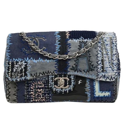 Bolso de hombro Chanel azul tweed tweed solapa retazos 134674 Foto 1 de 4