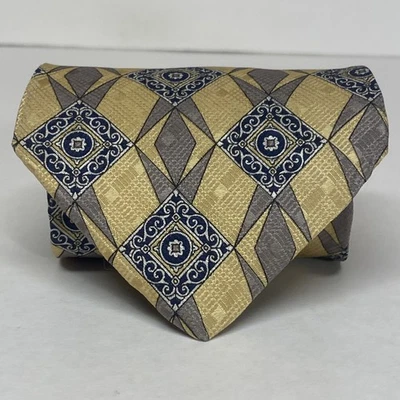 Corbata Geoffrey Beene dorada geométrica cachemira 4” de ancho seda italiana hecha en EE. UU. DE COLECCIÓN 0004 Foto 1 de 4