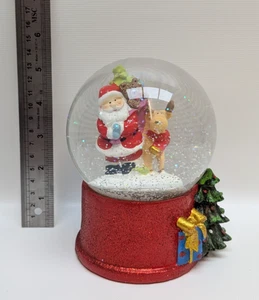 Santa & Rudolph Snow Globe Glitter Christmas Decoration Holiday Collectible 13cm - Picture 1 of 20