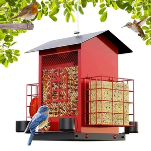 Vogelfutterhaus für draußen hängend, Metall Wildvogelfutterhaus mit Doppelsuet Ca... - Bild 1 von 8