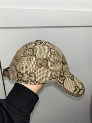Gucci Canvas Linen Baseball Cap Jumbo Jacquard Hat Beige Interlocking GG 681264 - Image 1 of 4