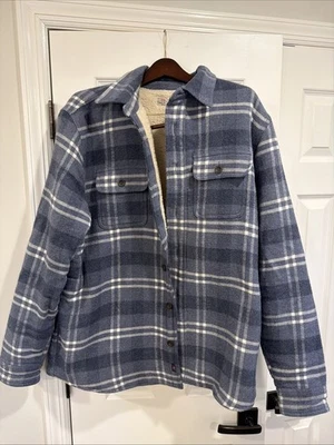 Faherty High Pile Mens Blue Plaid Long Sleeve Fleece Shirt Jacket Extra Large/XL - Image 1 of 4