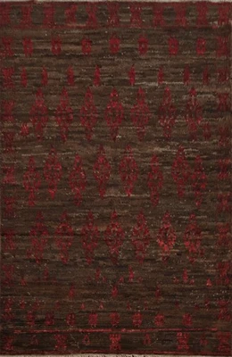 Alfombra marroquí marrón/roja 6x8 lana anudada a mano abstracta estilo moderno alfombra Foto 1 de 4