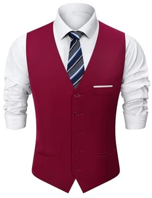 Mens Suit Vest, Business Formal Dress Vest for Men Solid Slim X-Large Wine Red - Image 1 of 4