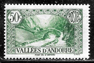 HICK GIRL- MINT FRENCH ANDORRA STAMP   SC#38  1939  ST. ANTHONY BRIDGE    M20 - Picture 1 of 2