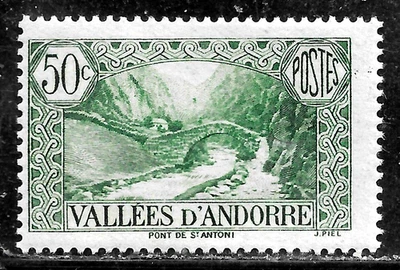 HICK GIRL- MINT FRENCH ANDORRA STAMP   SC#38  1939  ST. ANTHONY BRIDGE    M20 - Image 1 of 2