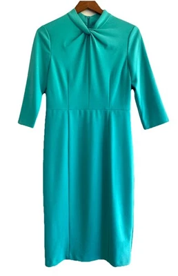 Vestido Donna Morgan Cuello Torcido Para Mujer’s 8 Aqua Crepe Midi Academia Preppy Foto 1 de 4